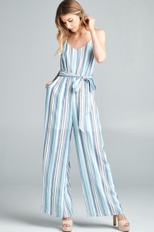 Cotton Bleu by Nu Label Tie Front Striped Sleeveless Jumpsuit