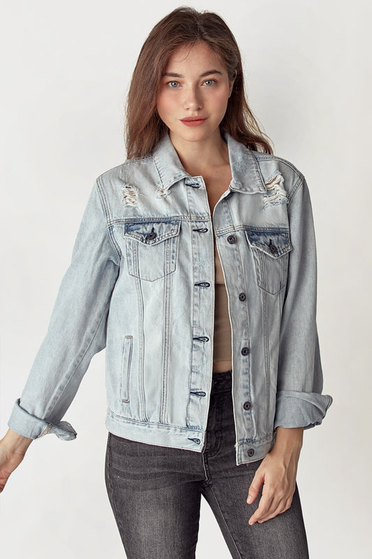 RISEN Distressed Button Up Jacket