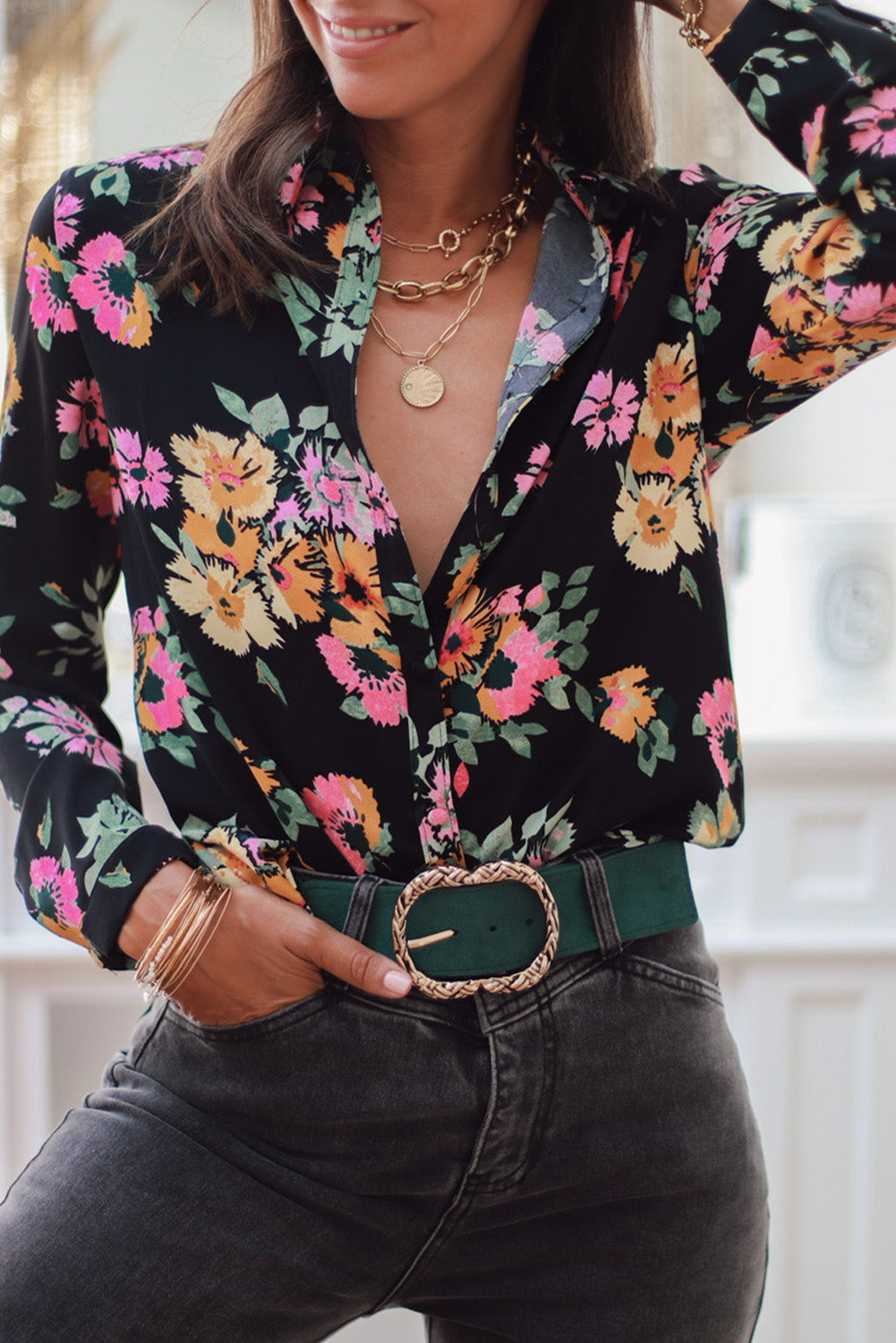Floral Button Down Long Sleeve Shirt