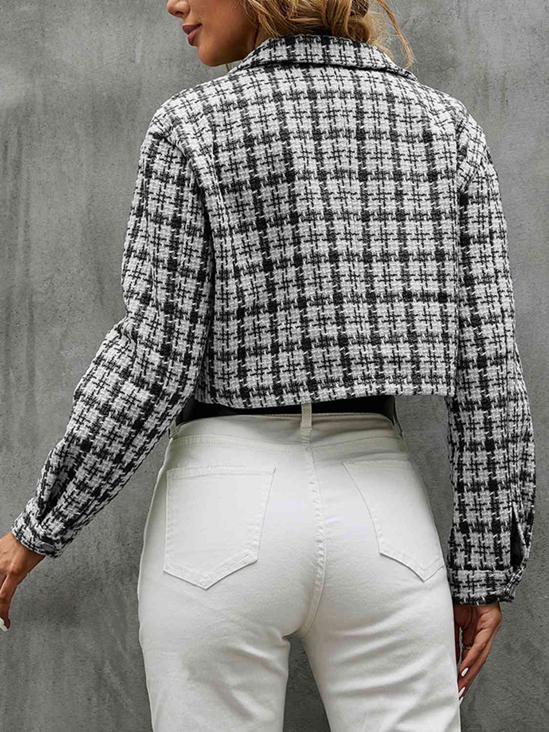 Plaid Button Up Collared Neck Long Sleeve Jacket