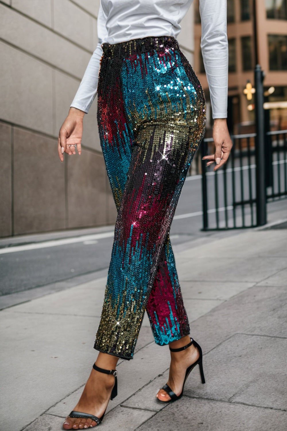 Sequin Contrast High Waist Pants