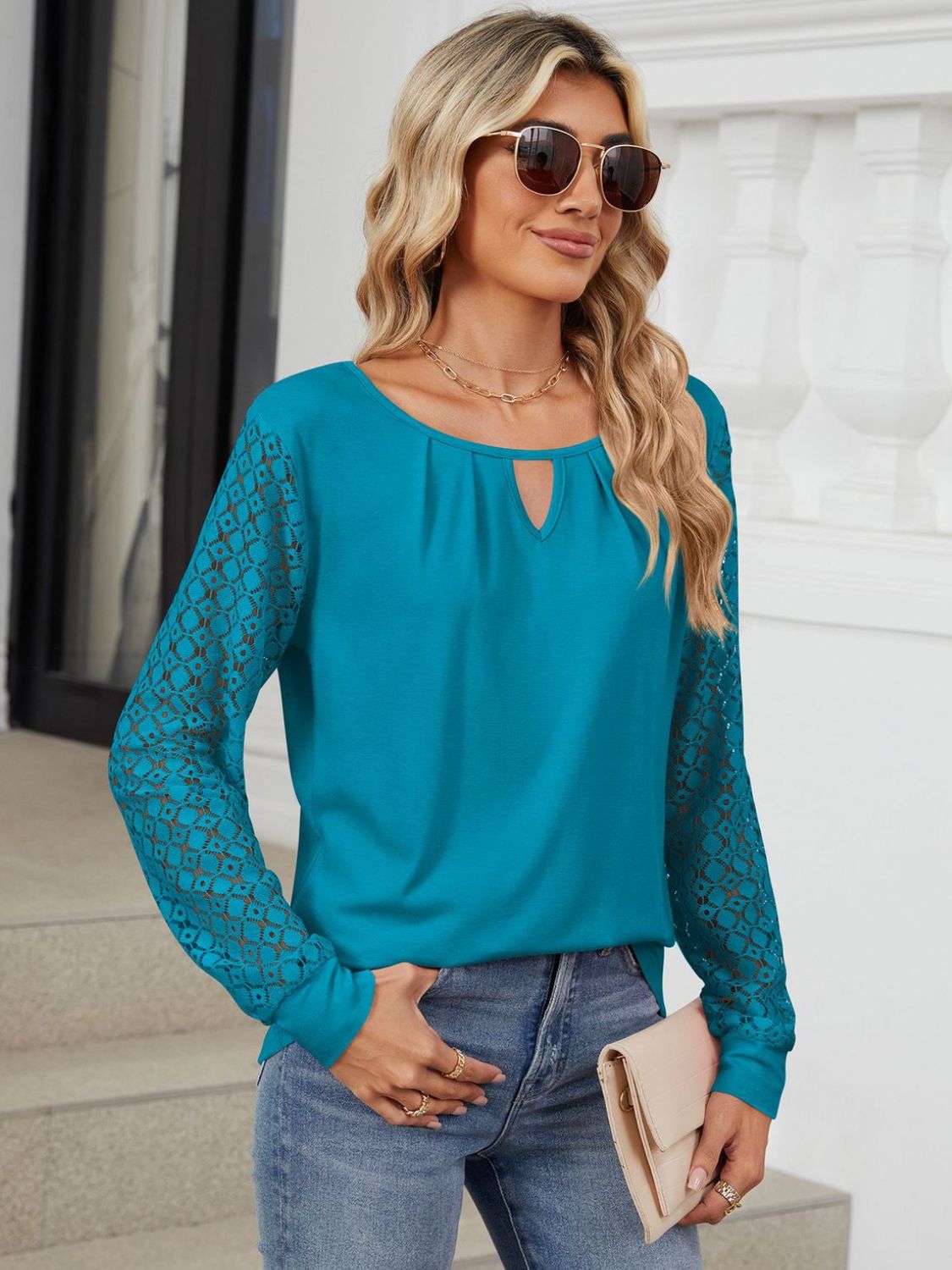 Cutout Round Neck Long Sleeve T-Shirt