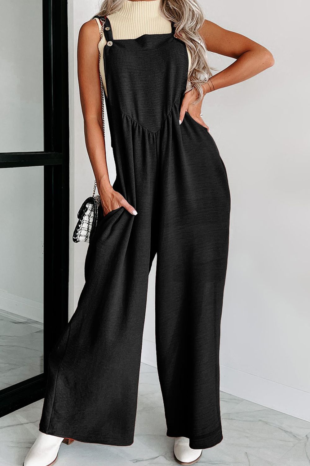 Buttoned Wide Leg Overalls