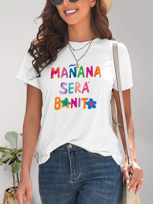 Letter Graphic Round Neck Short Sleeve T-Shirt