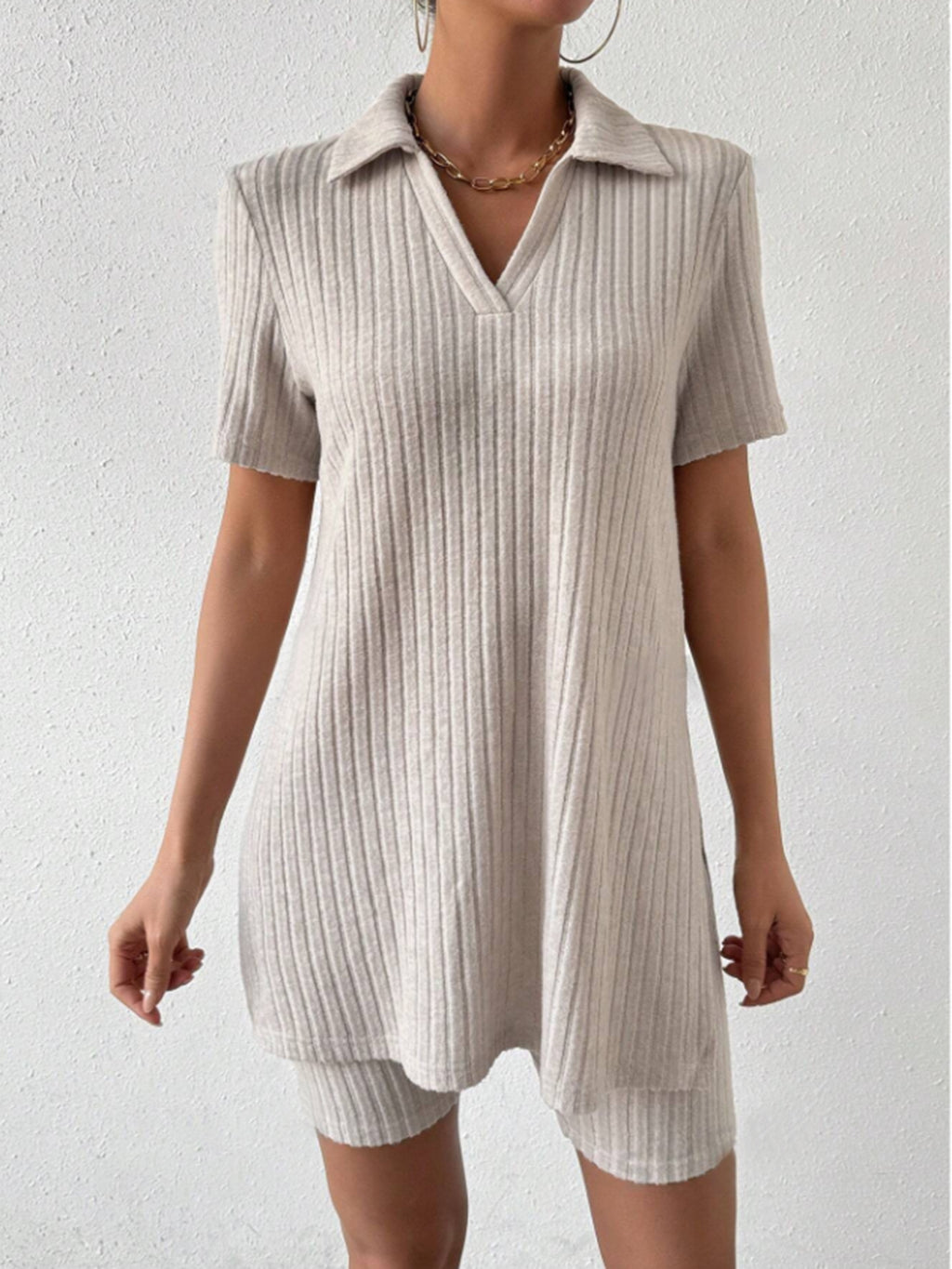 Johnny Collar Short Sleeve Top and Shorts Set