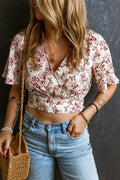 Printed Surplice Half Sleeve Blouse