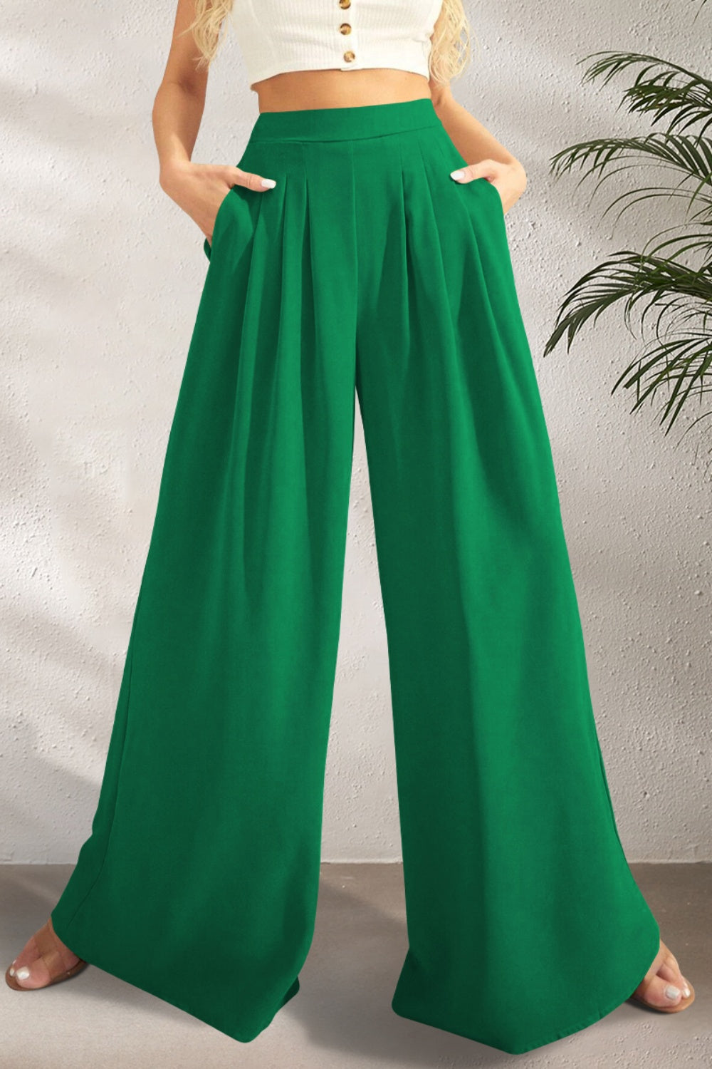 Pocketed High Waist Wide Leg Pants