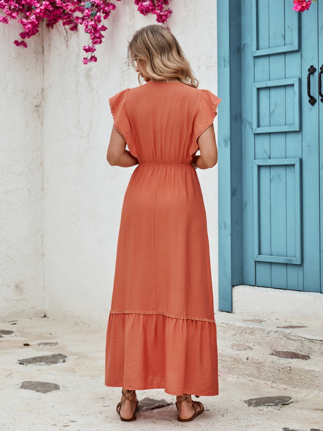 Ruffled Surplice Cap Sleeve Dress