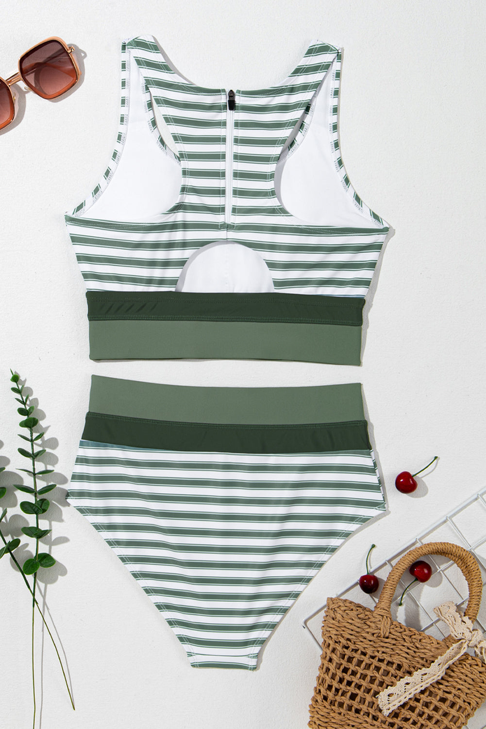 Striped Wide Strap Bikini Set