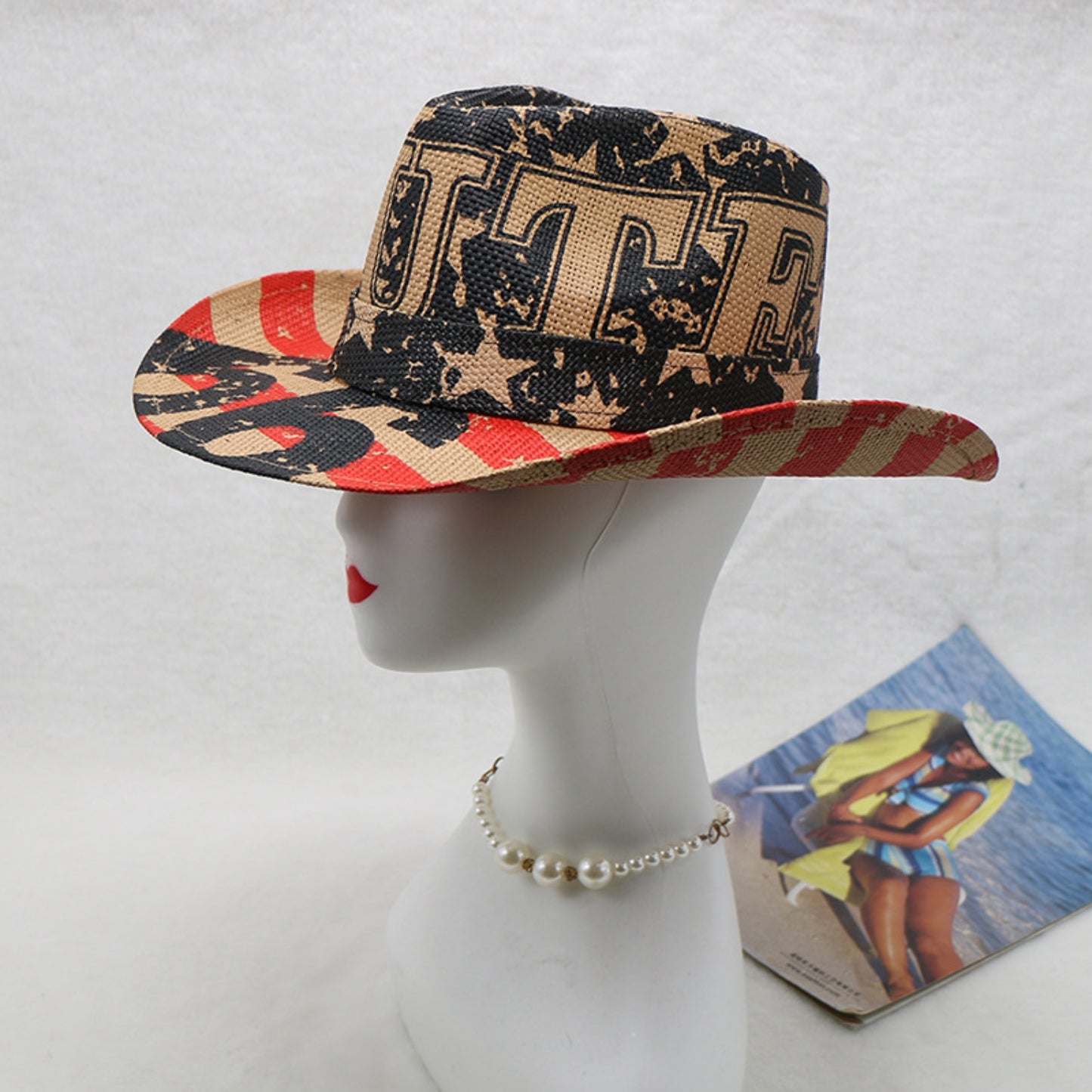 Printed Paper Cloth Wide Brim Hat