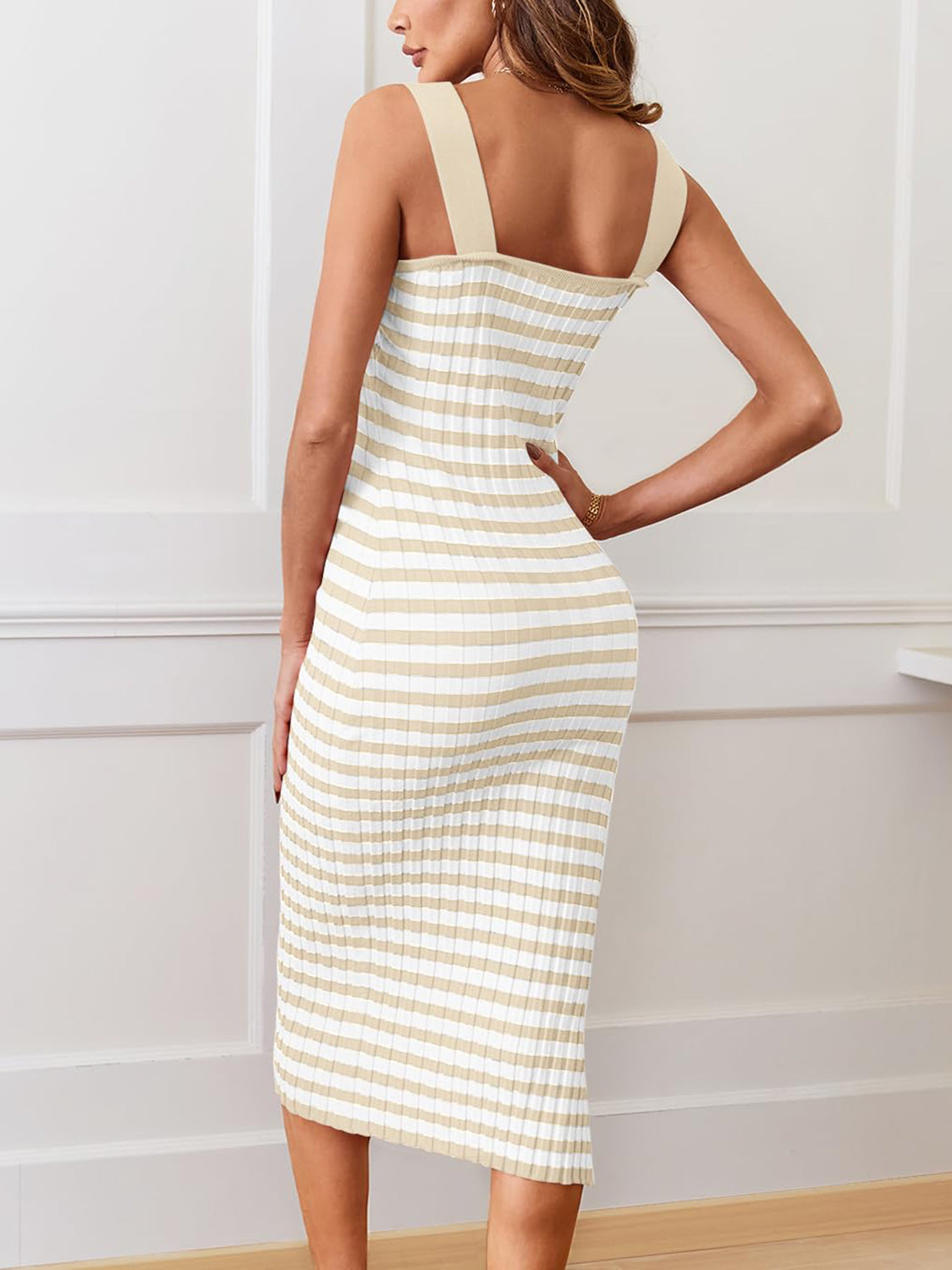 Slit Striped Square Neck Cami Dress