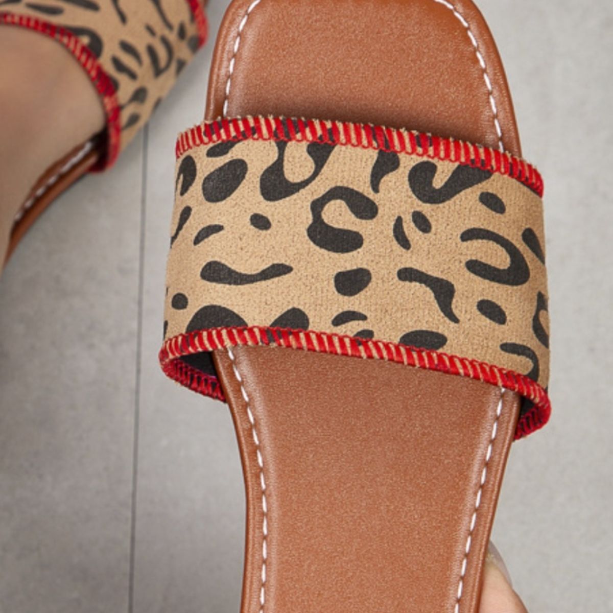 Leopard PU Leather Flat Sandals