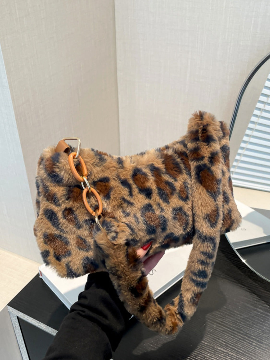 Leopard Fluff Shoulder Bag