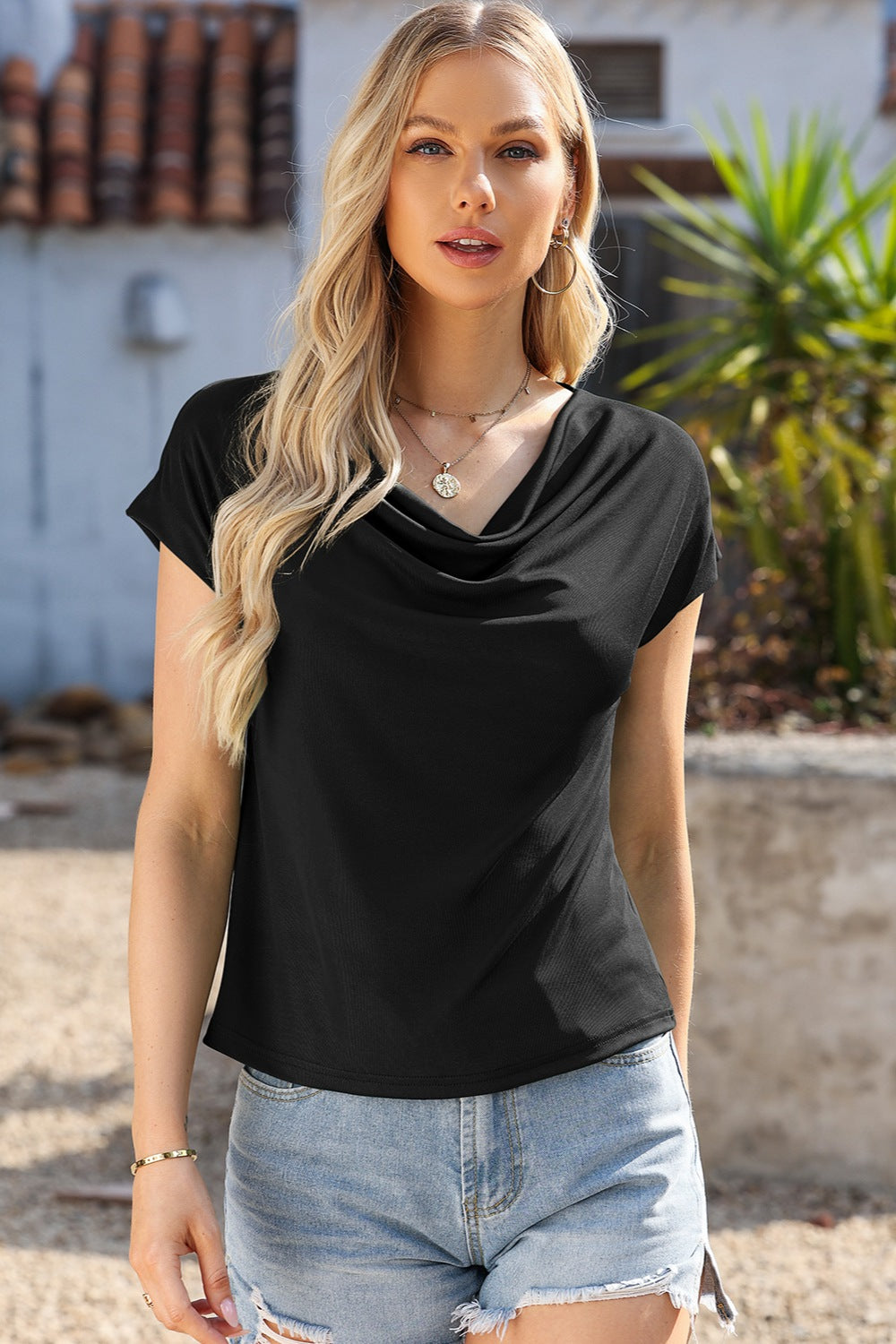 Cowl Neck Short Sleeve T-Shirt