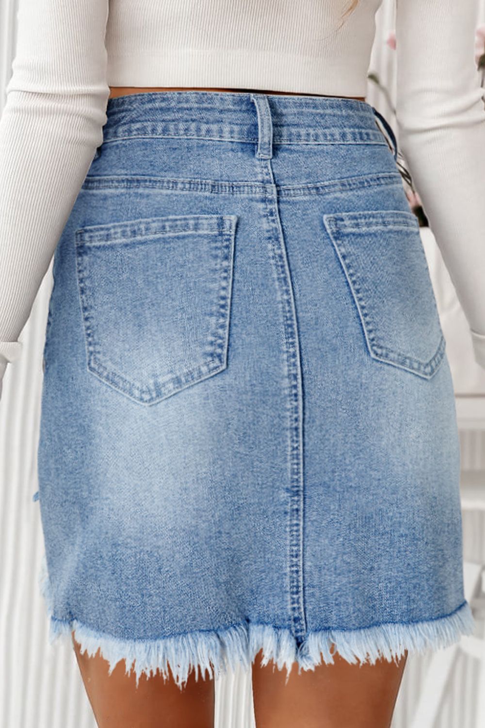 Distressed Raw Hem Heart Denim Skirt