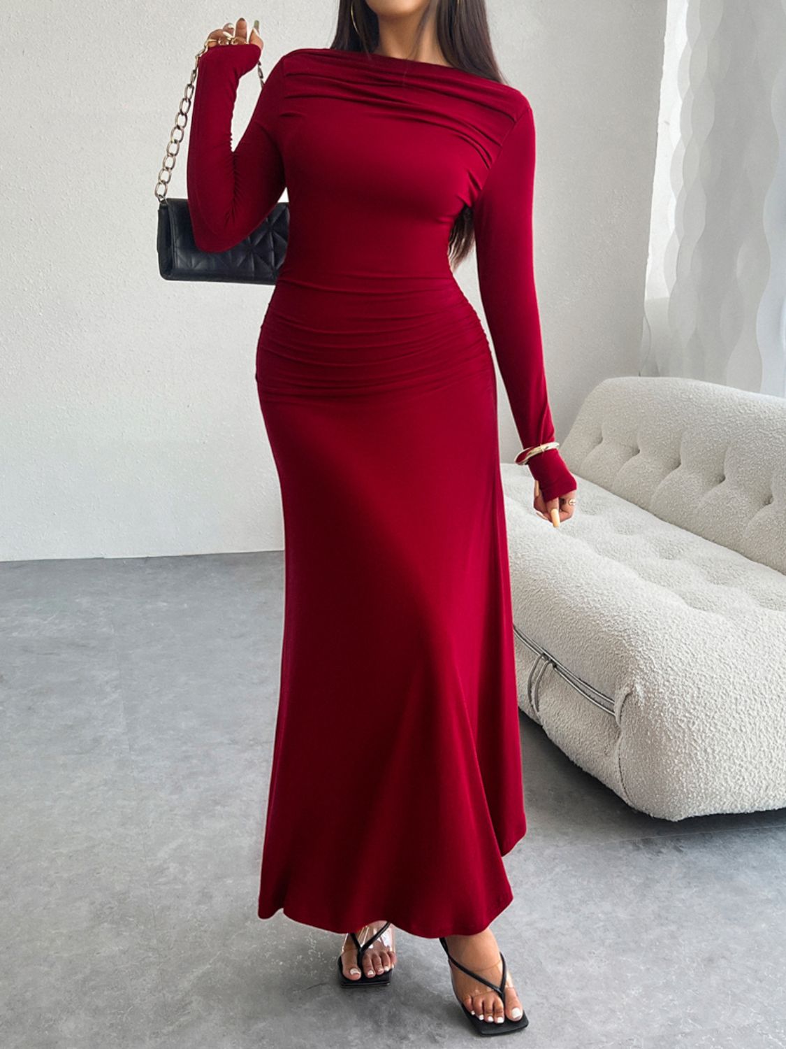 Ruched Long Sleeve Maxi Dress