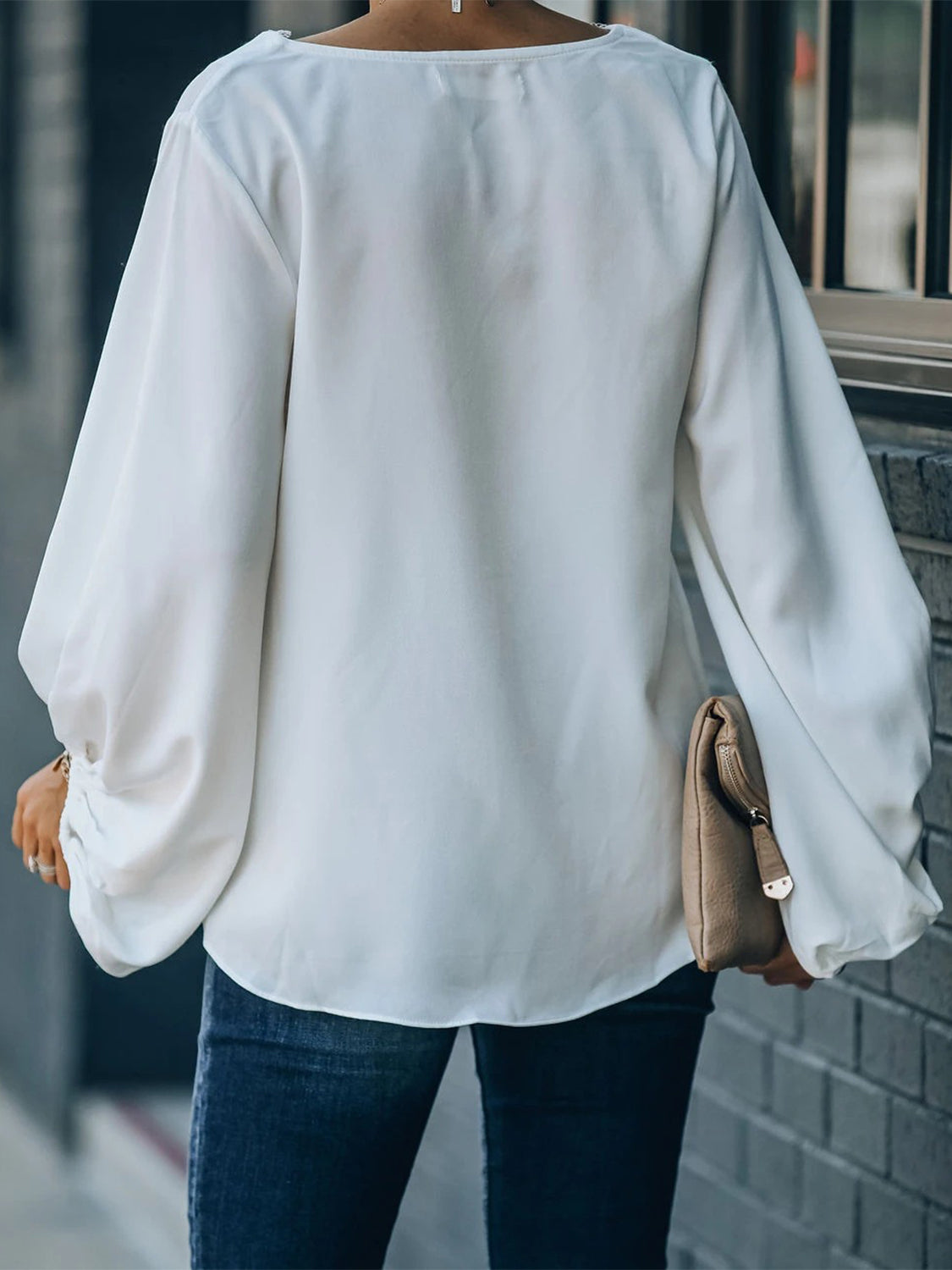 Lace Detail V-Neck Long Sleeve Blouse