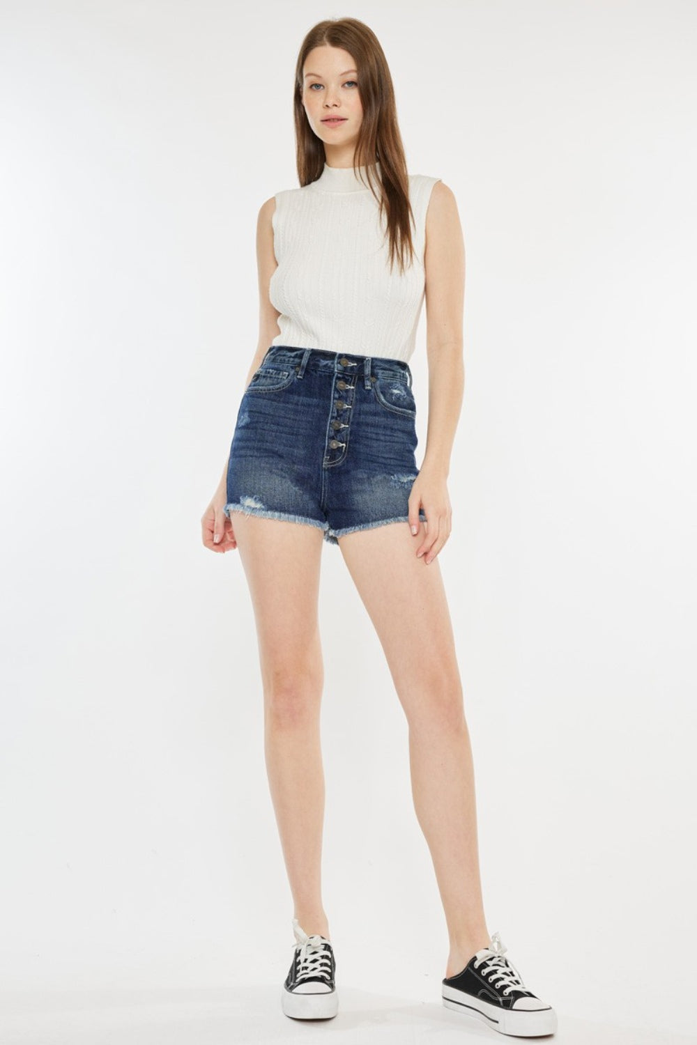 Kancan Raw Hem Button Fly Denim Shorts