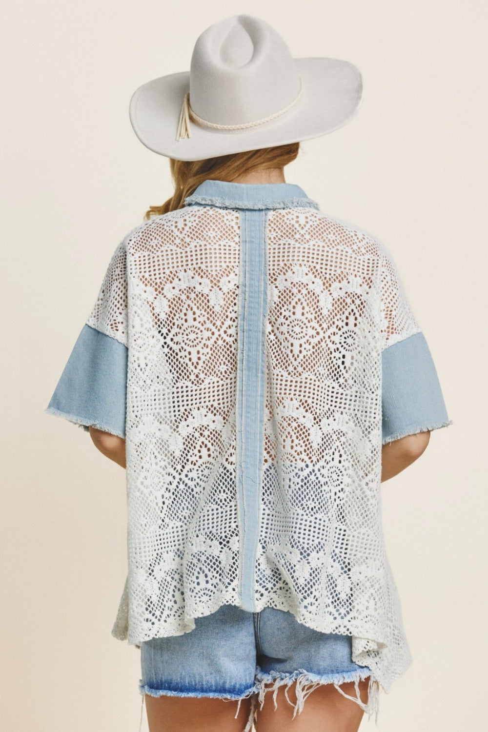 ODDI Button Up Short Sleeve Lace Shirt