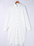 Button Up Collared Neck Slit Shirt Dress