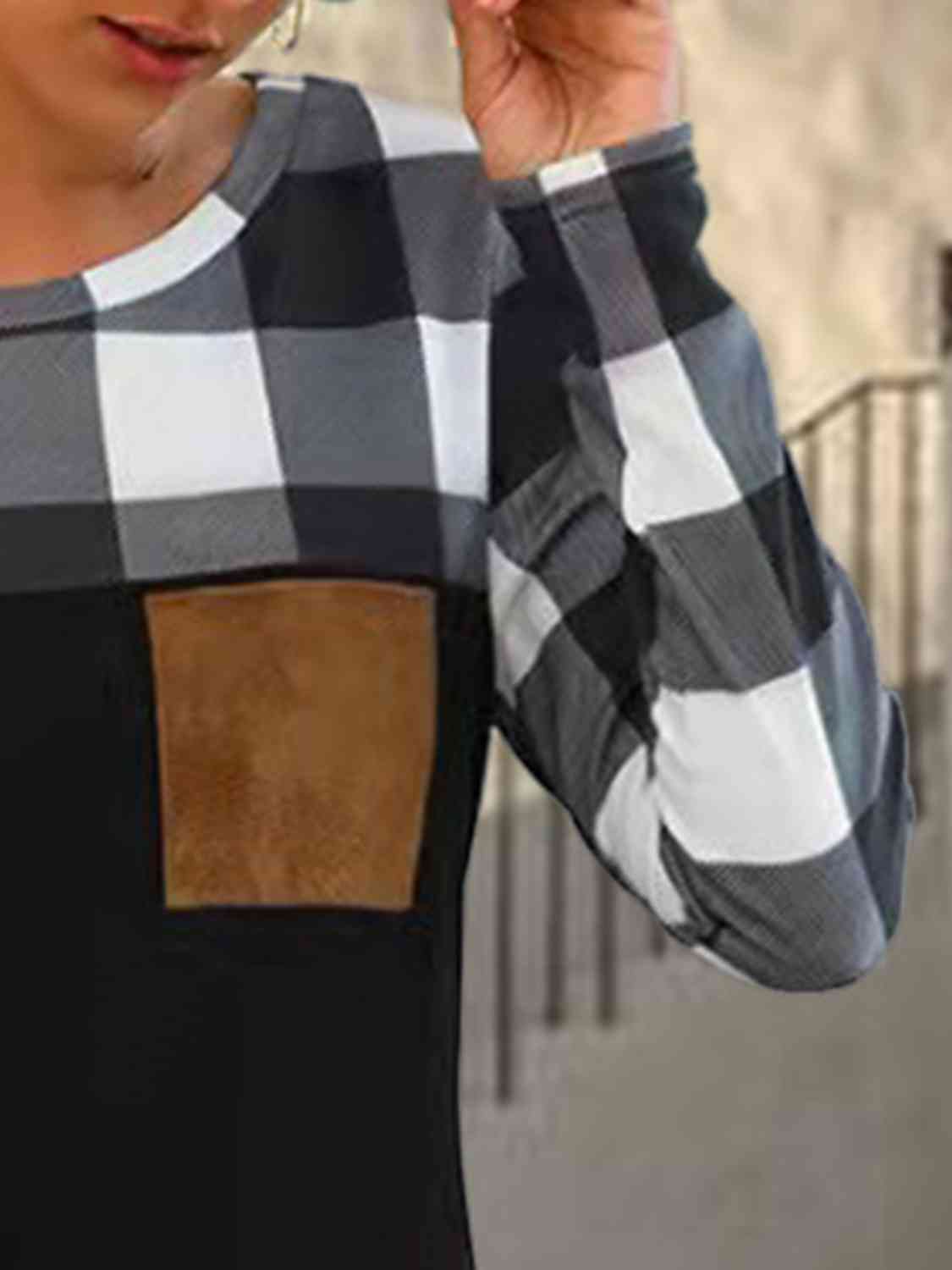 Plaid Round Neck Long Sleeve T-Shirt