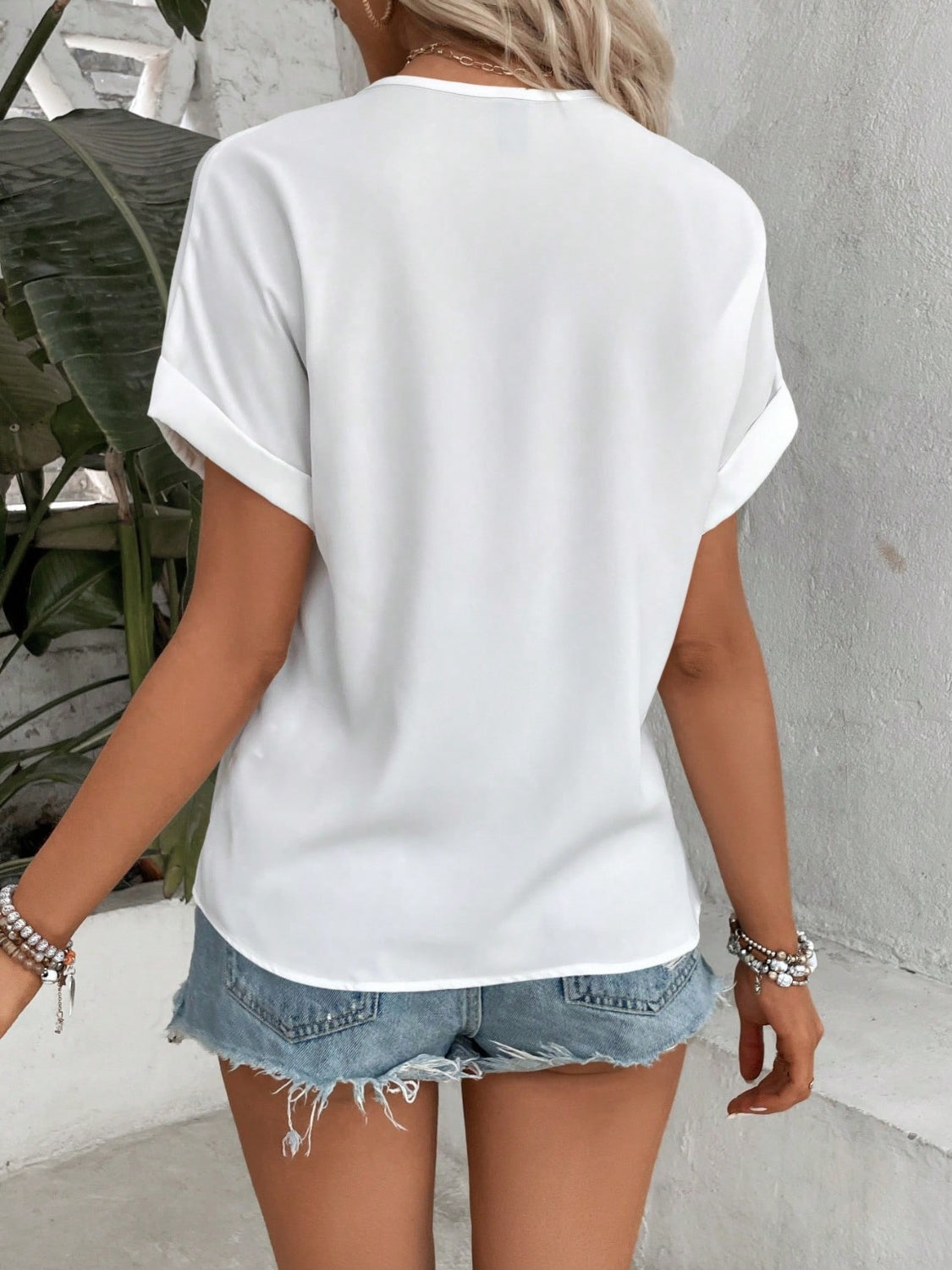 V-Neck Short Sleeve Blouse