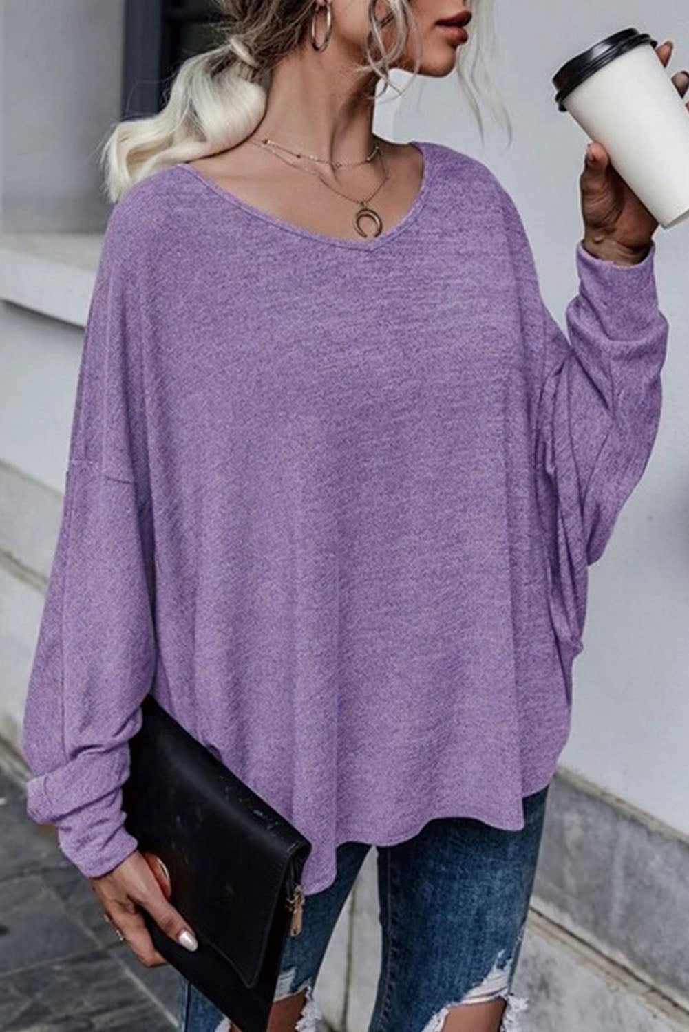 Full Size Tie-Back V-Neck Dropped Shoulder Top