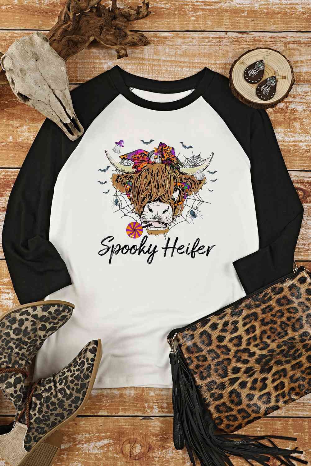 Round Neck Raglan Sleeve Halloween Theme T-Shirt