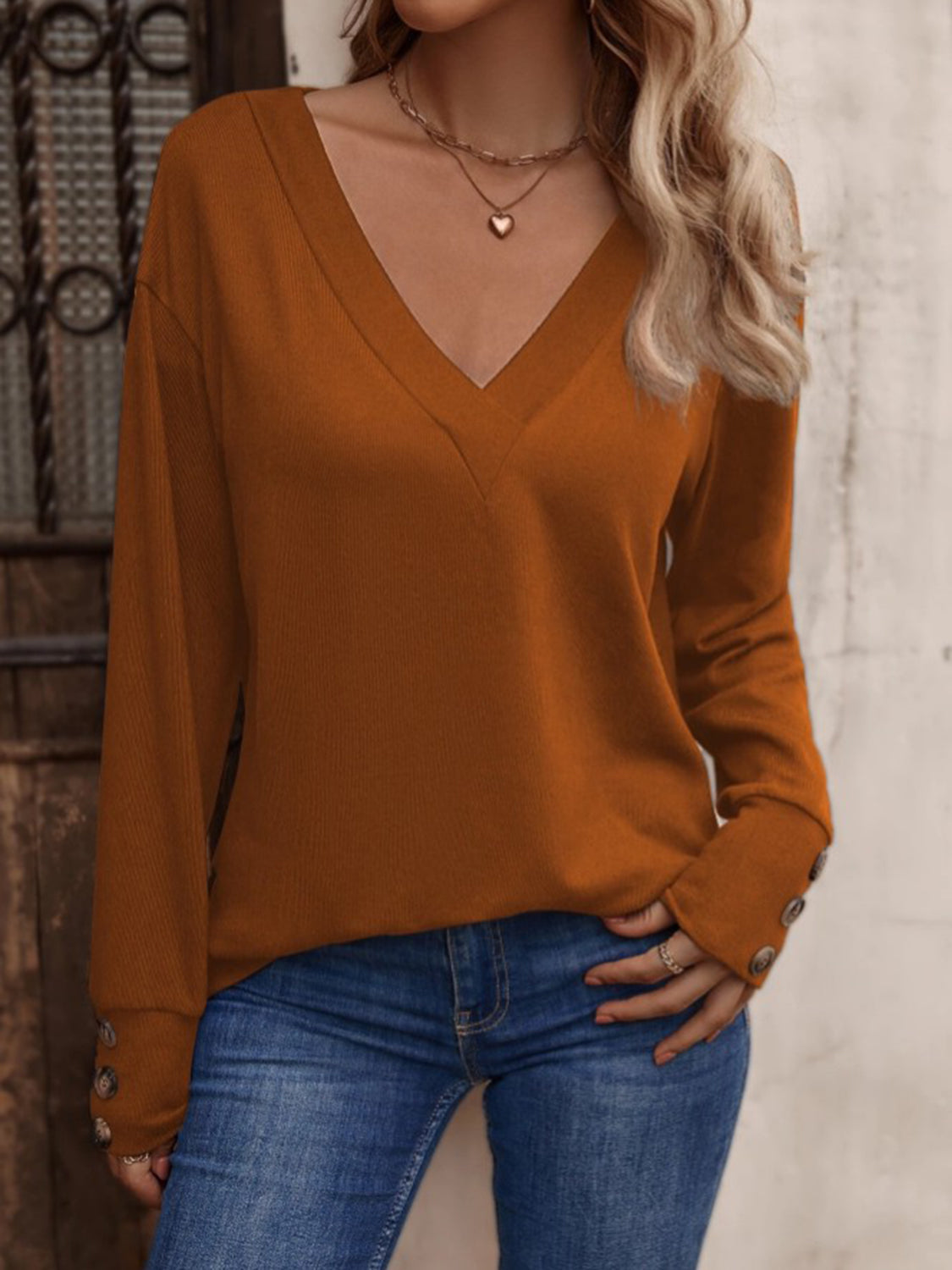 V-Neck Long Sleeve Top