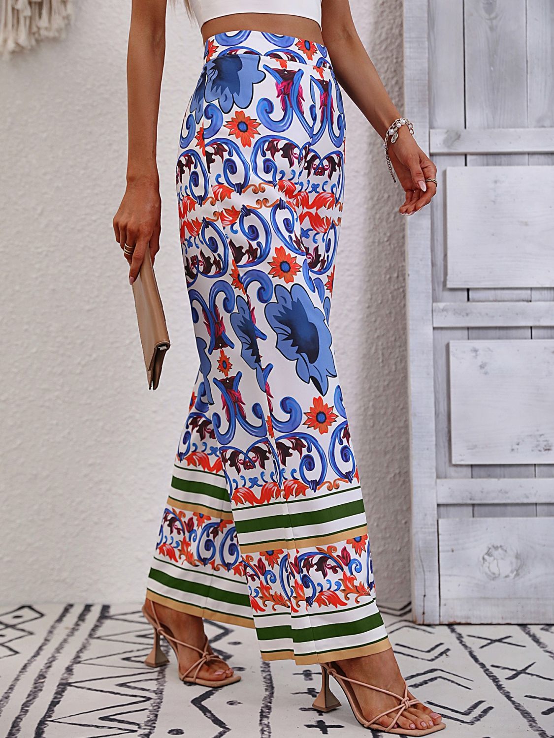 Printed High-Rise Wide Leg Pants