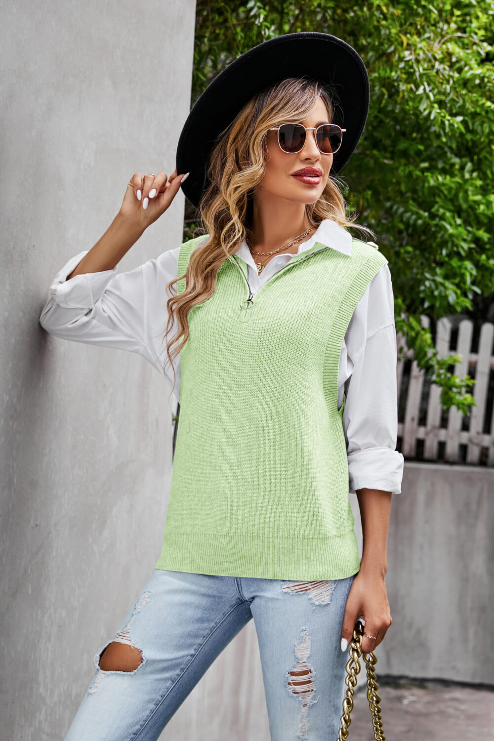 Quarter-Zip Collared Sweater Vest