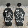 Coffin Shape Wooden Dangle Earrings