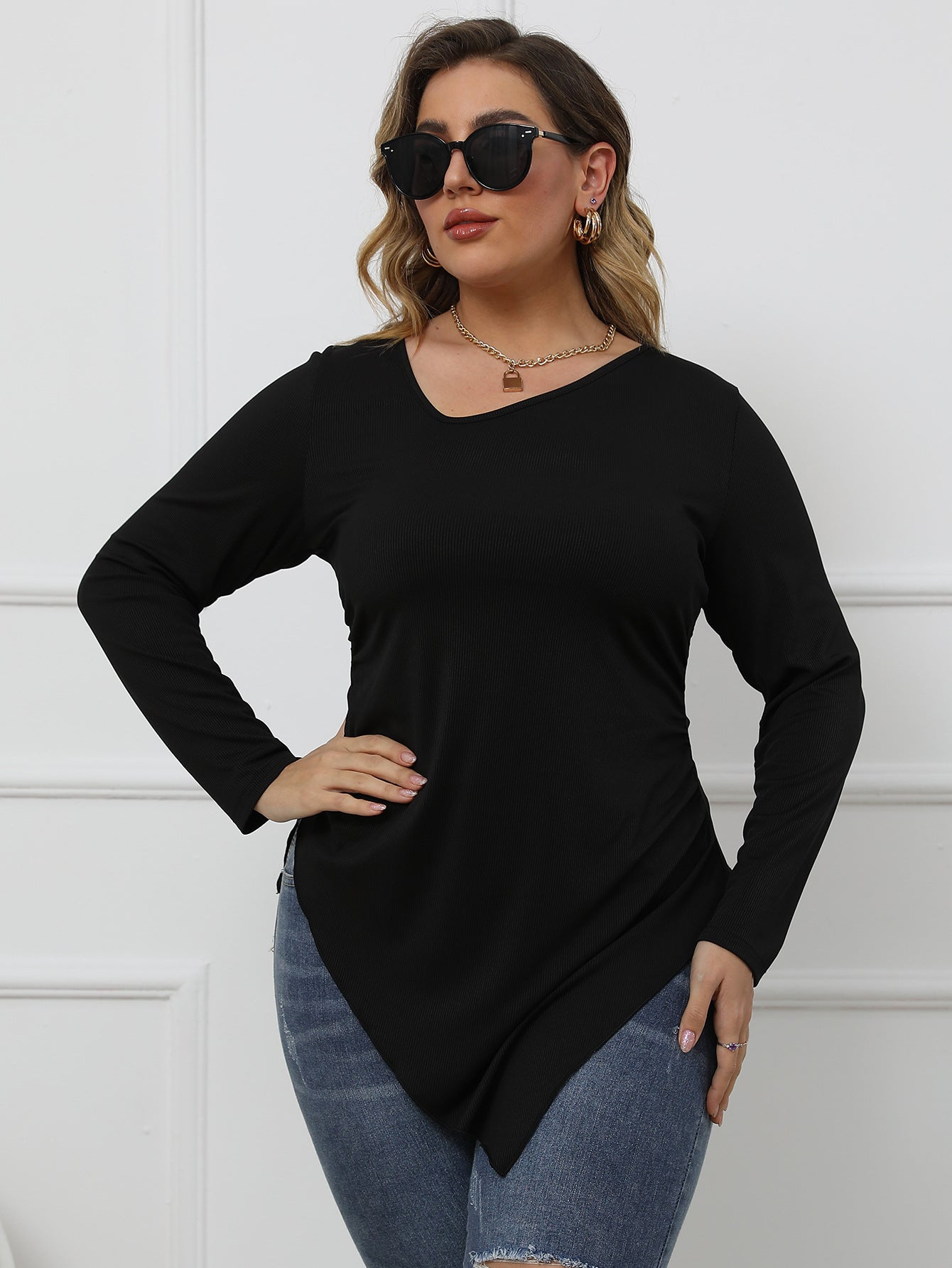 Plus Size Asymmetrical Long Sleeve Top