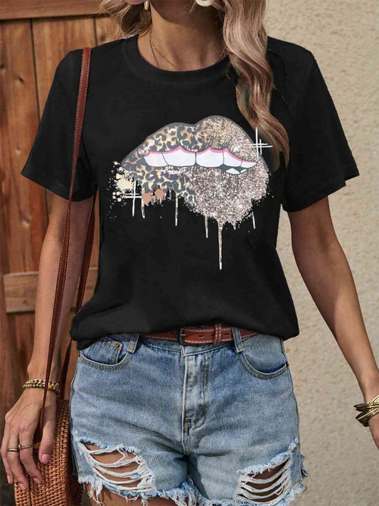 Lip Graphic Round Neck T-Shirt