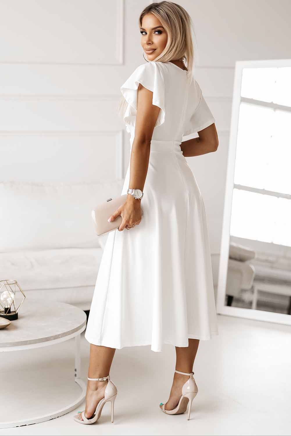 Flutter Sleeve Surplice Midi Dress