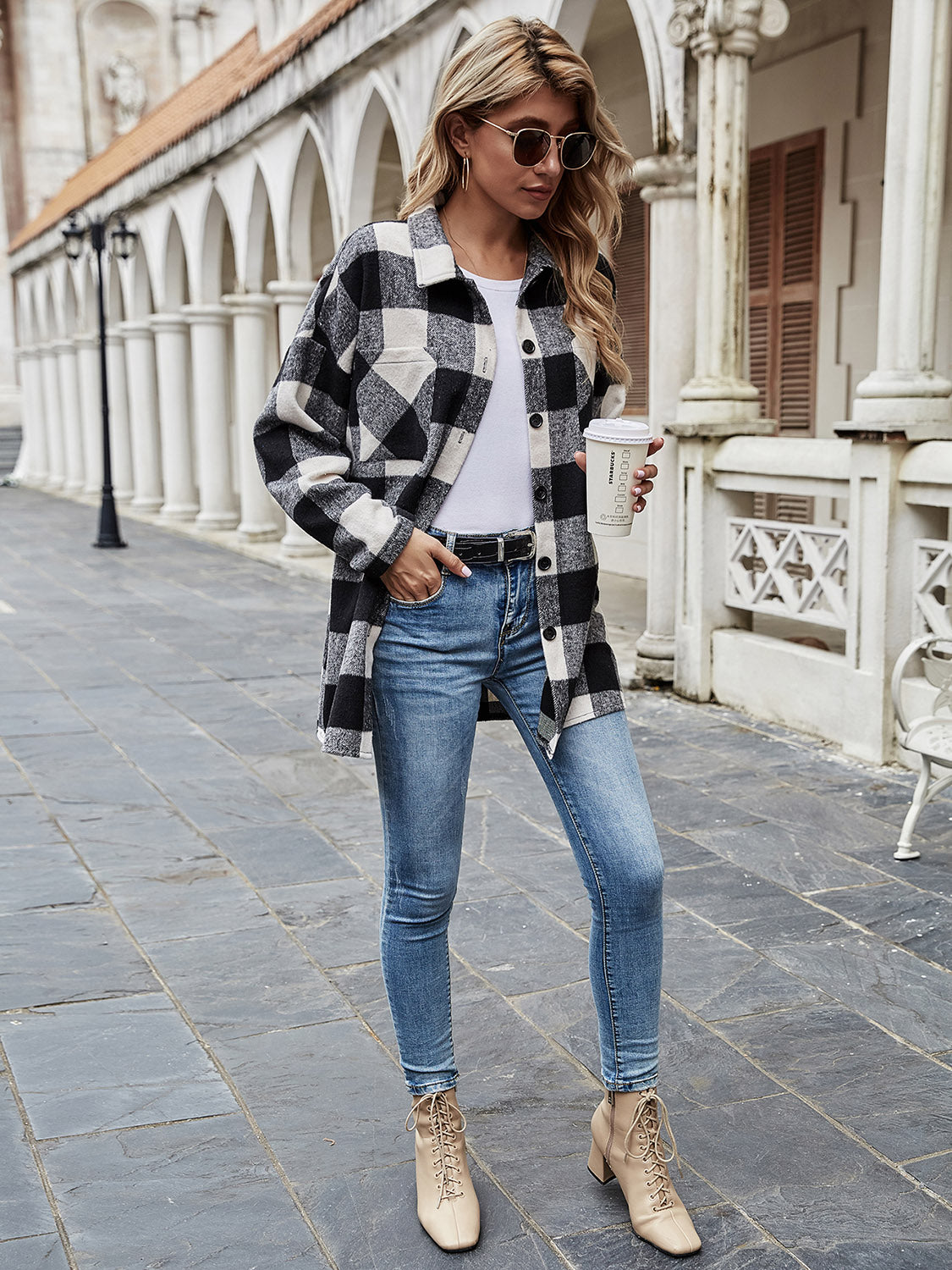 Plaid Collared Neck Long Sleeve Shirt