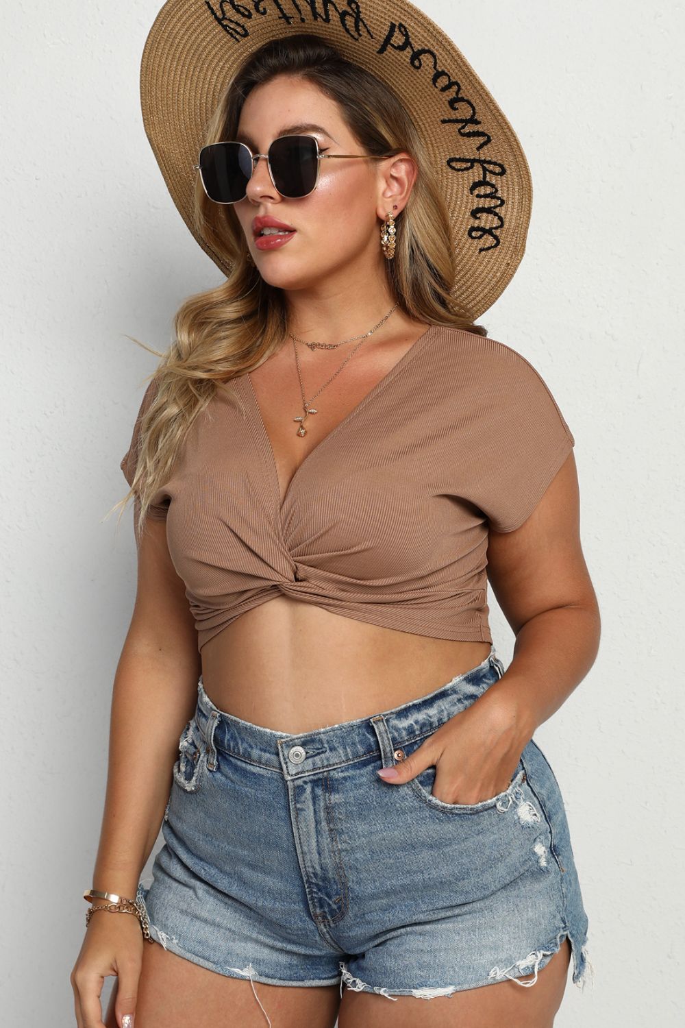 Plus Size Twist Front Cropped T-Shirt