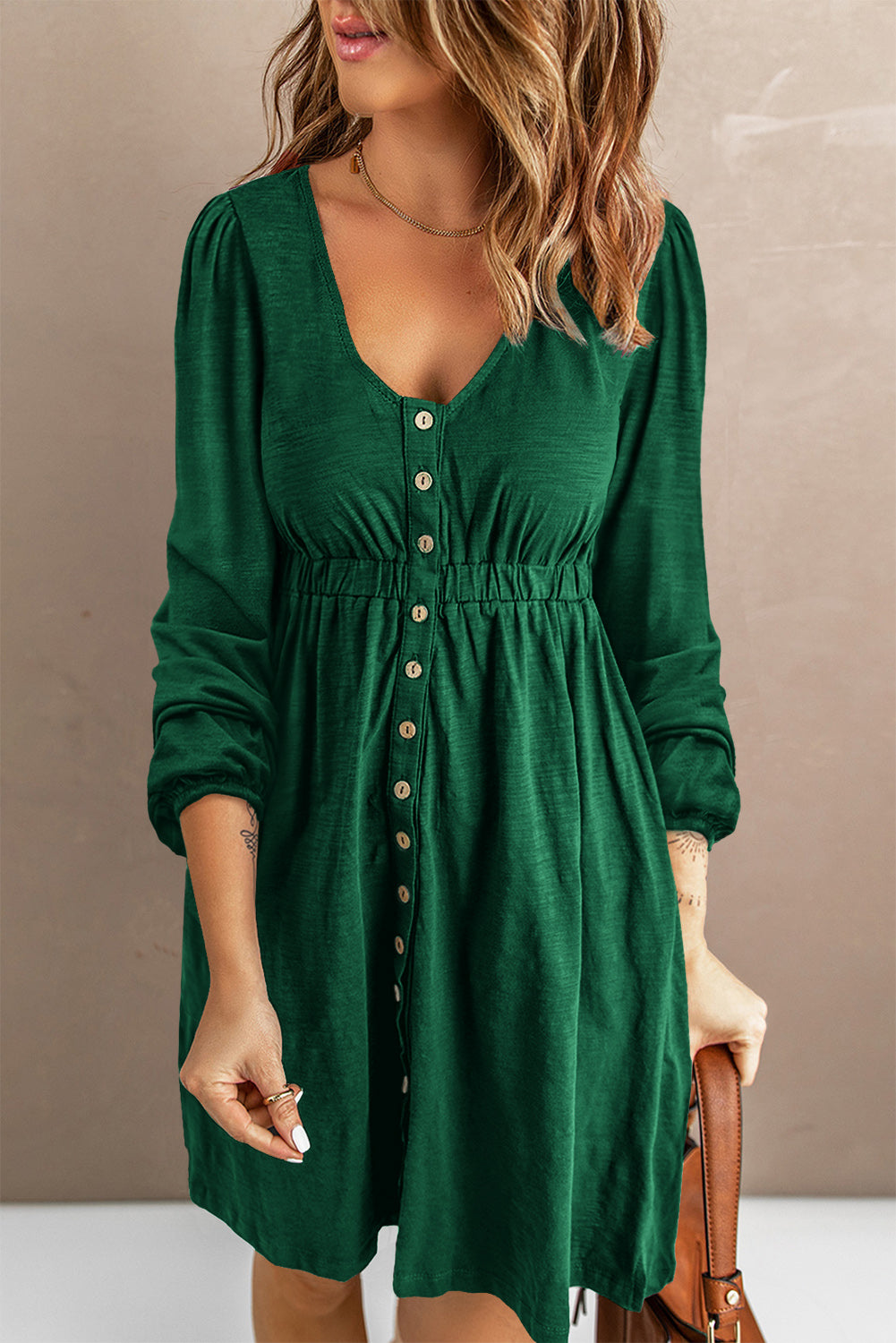 Button Down Long Sleeve Dress with Pockets