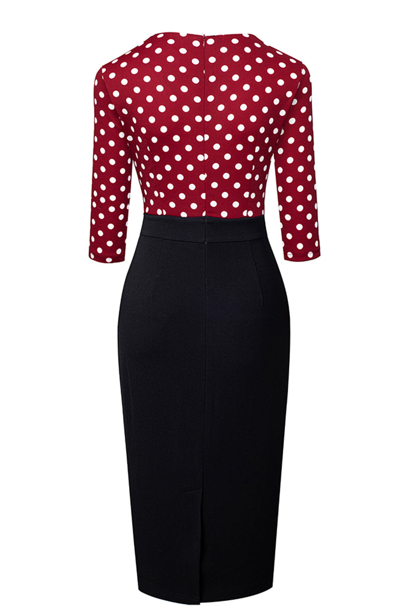 Surplice Neck Polka Dot Pencil Dress