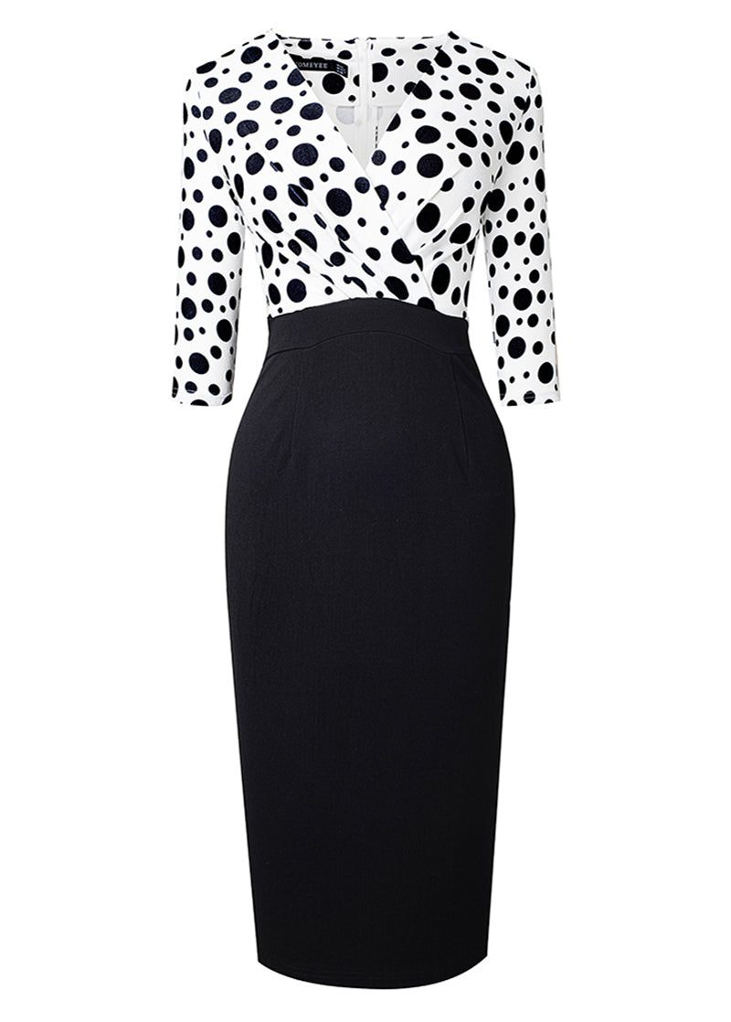 Surplice Neck Polka Dot Pencil Dress