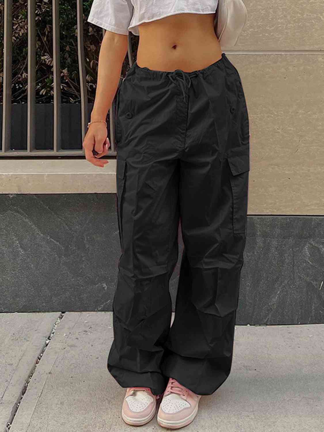 Drawstring Waist Pants with Pockets