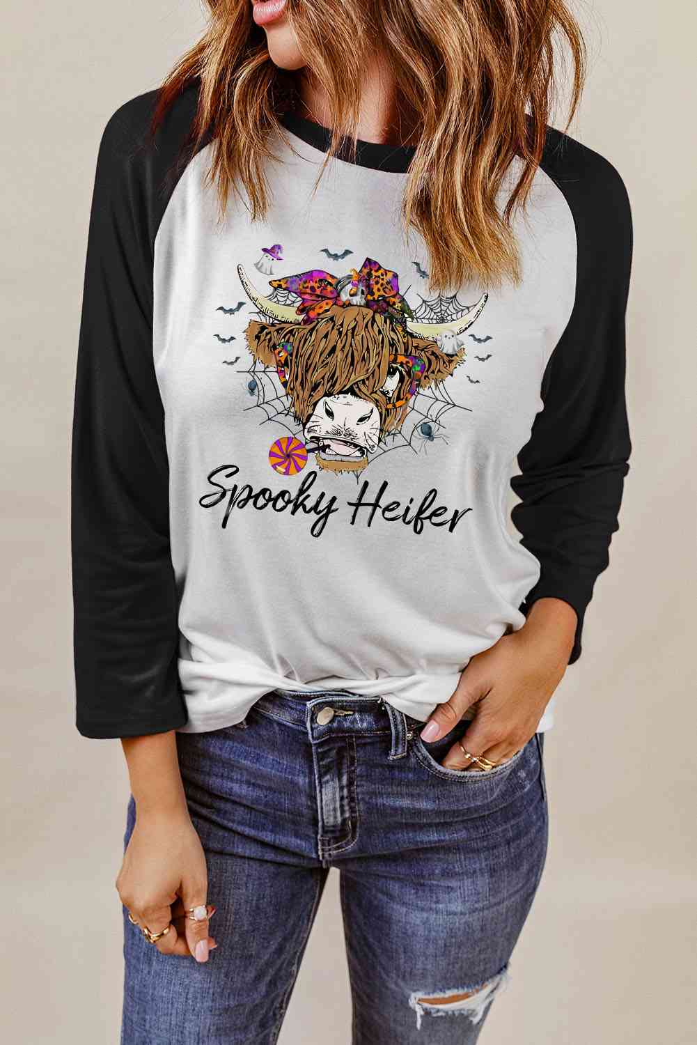 Round Neck Raglan Sleeve Halloween Theme T-Shirt