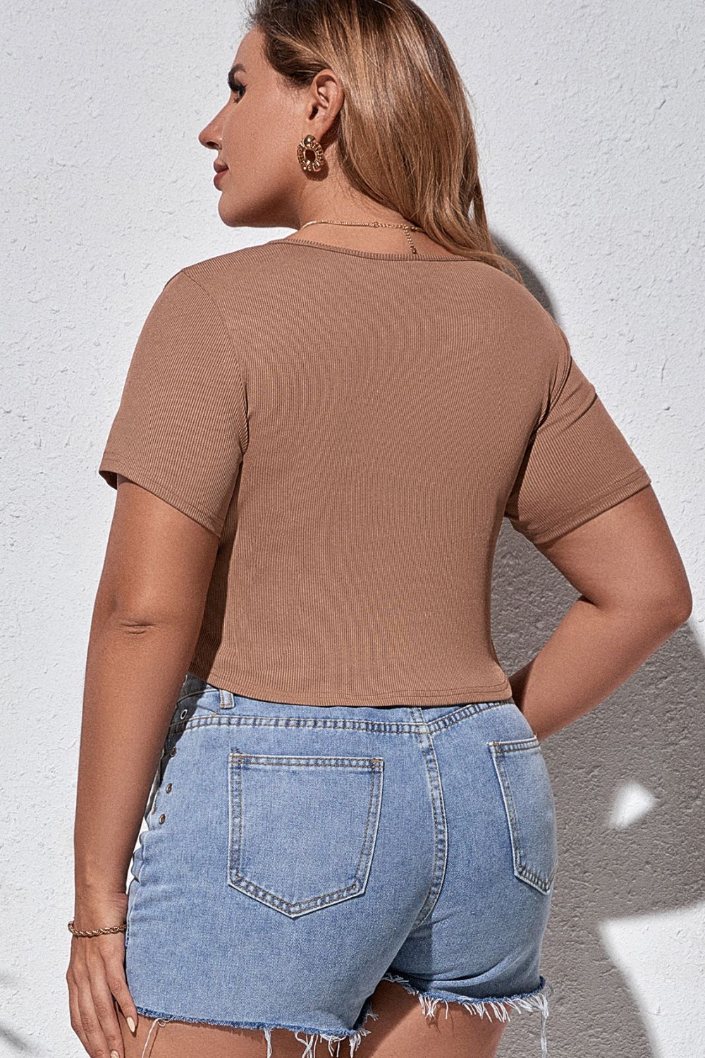 Plus Size Gathered Detail Crop T-Shirt