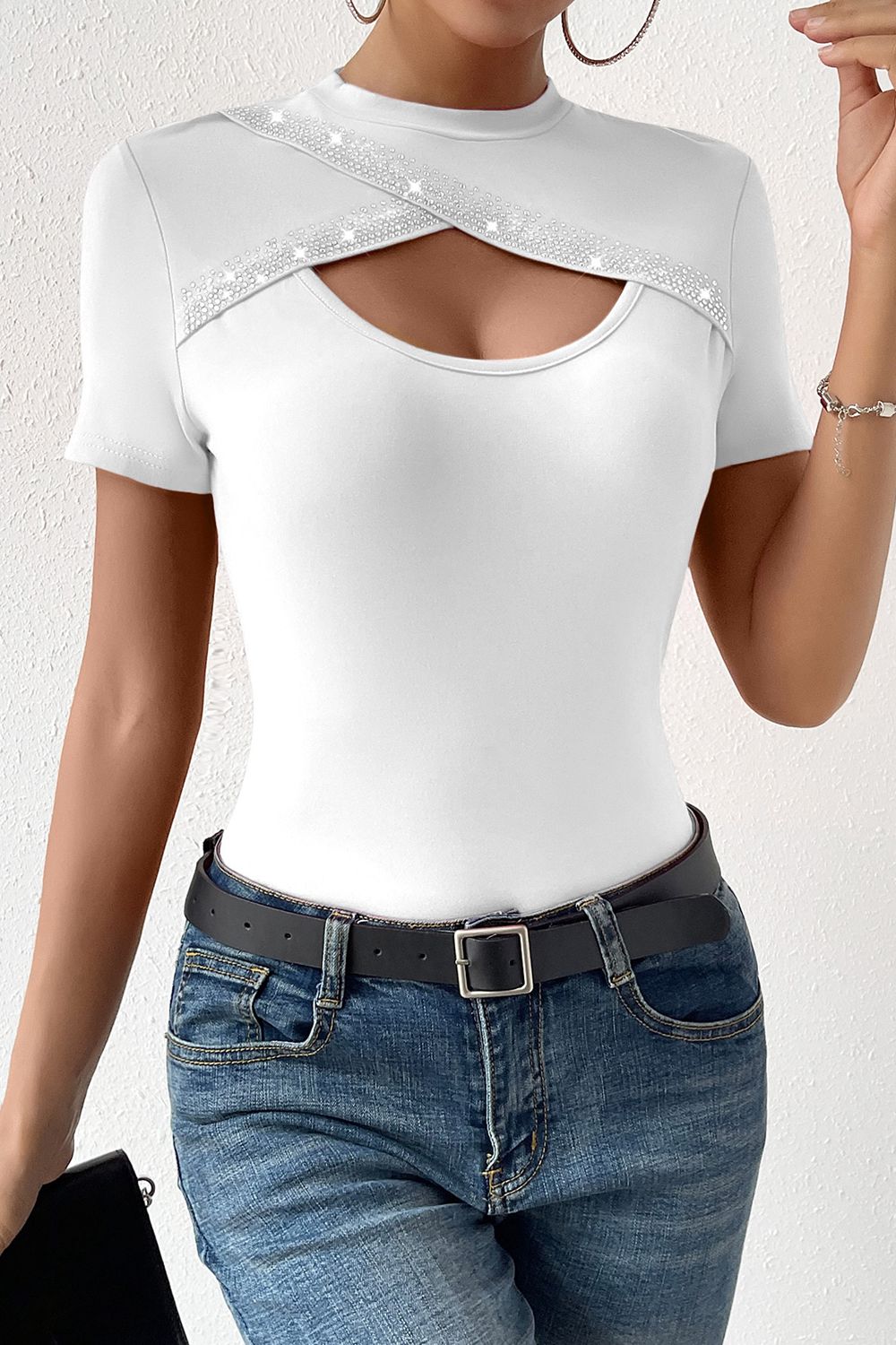 Cutout Short Sleeve Round Neck T-Shirt