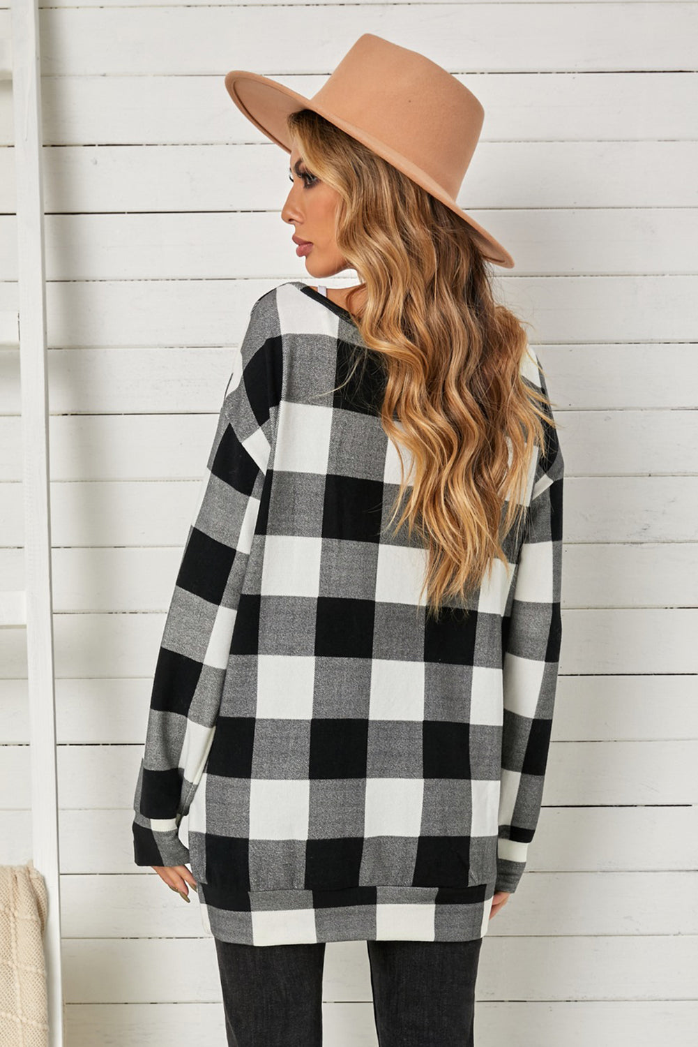 Plaid Long Sleeve Tunic Sweatshirt