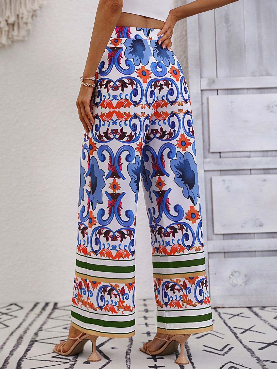 Printed High-Rise Wide Leg Pants