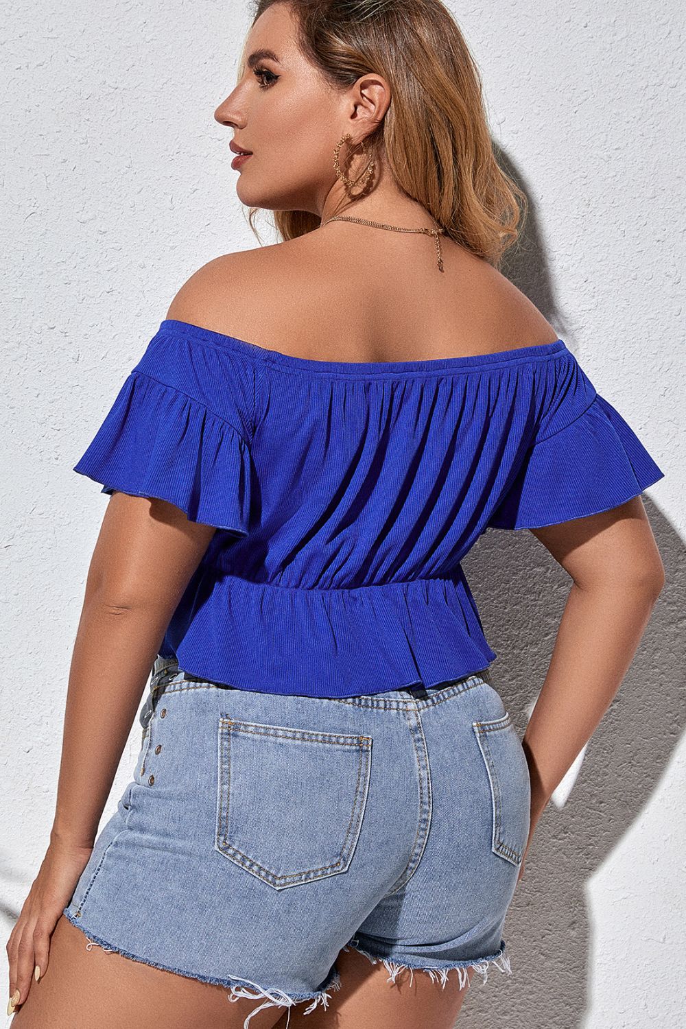 Plus Size Off-Shoulder Cropped Peplum Top