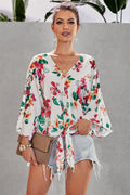 Floral V-Neck Tie Front Top