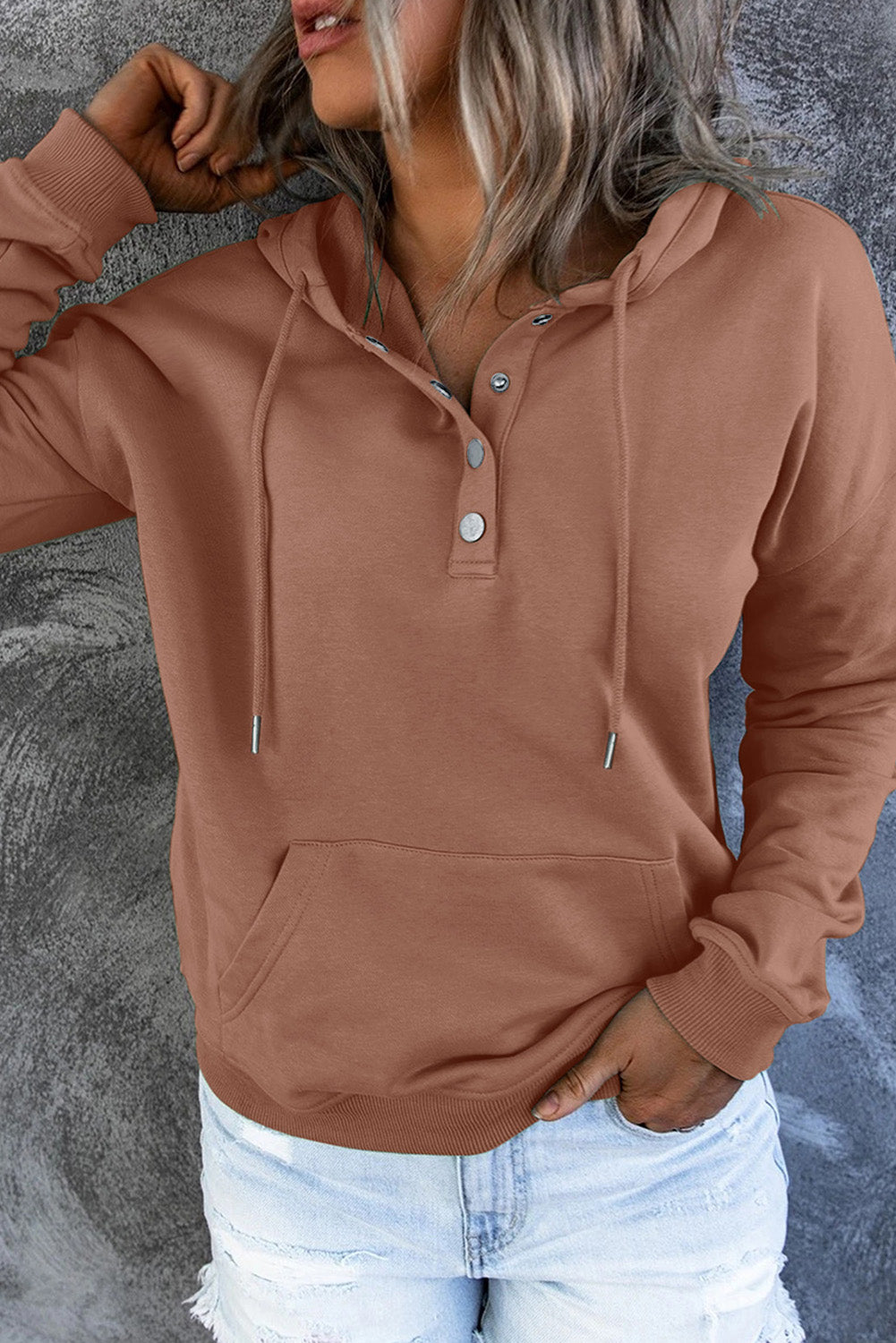 Dropped Shoulder Long Sleeve Hoodie with Pocket