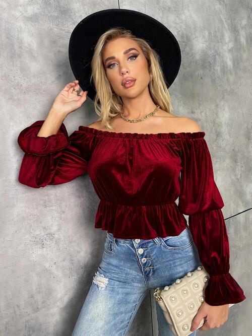 Off-Shoulder Flounce Sleeve Blouse